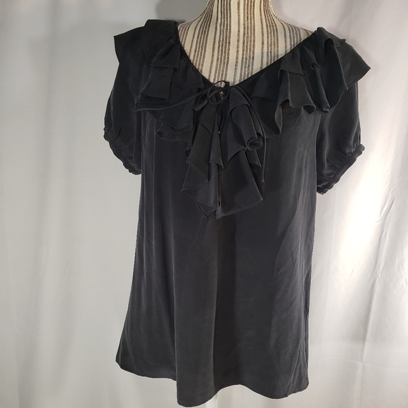 Joie Tops - Joie 100% Silk Black Top Small Ruffled Neckline